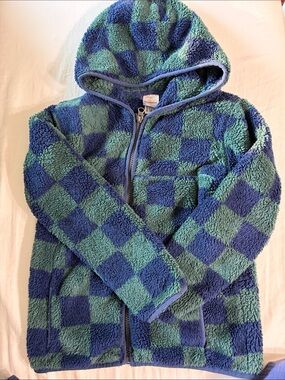 Kids Hooded Fleece Jacket - Blue & Teal Checker